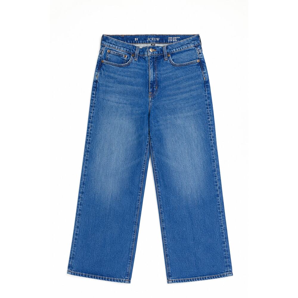 J.Crew Womens 31 High Rise Slim Wide Leg Jeans Semi Stretch Medium Wash Denim